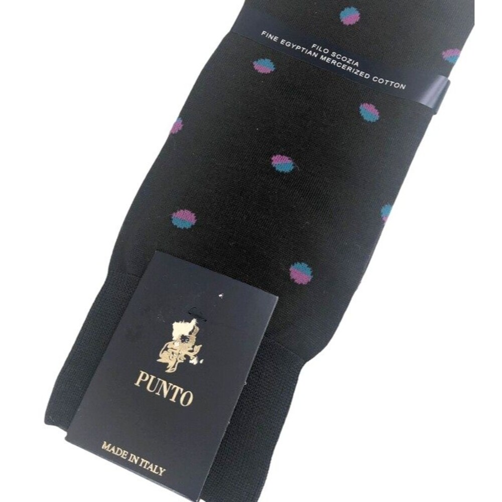 Punto Italian Dress Socks Egyptian Cotton Dark Charcoal Gray Polka Dot Sz 10-13